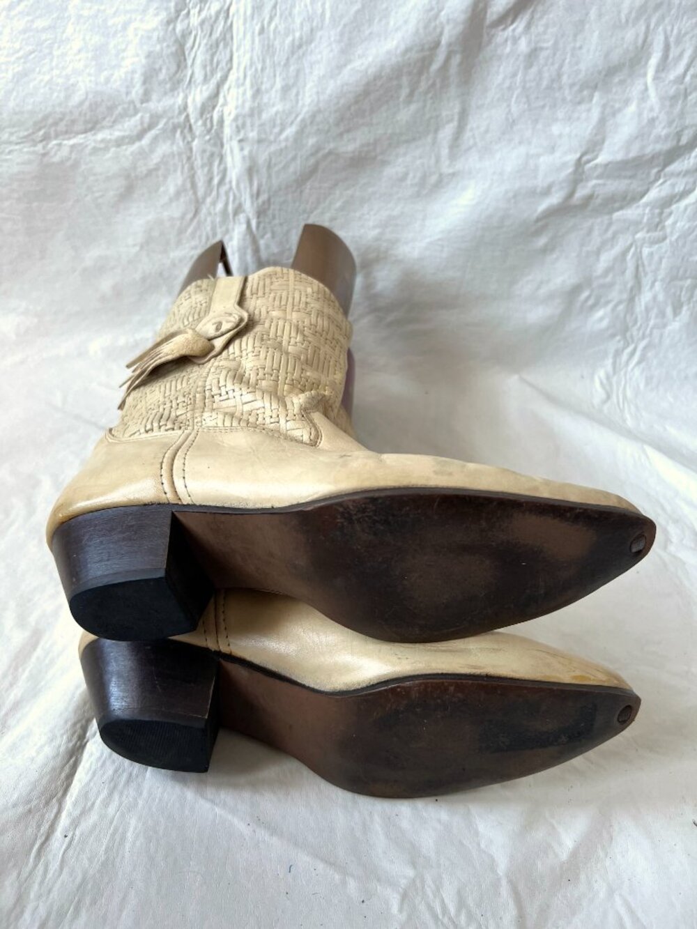 Vintage western boots Laredo cream leather basket weave womens 10 almond toe - Picture 8 of 15